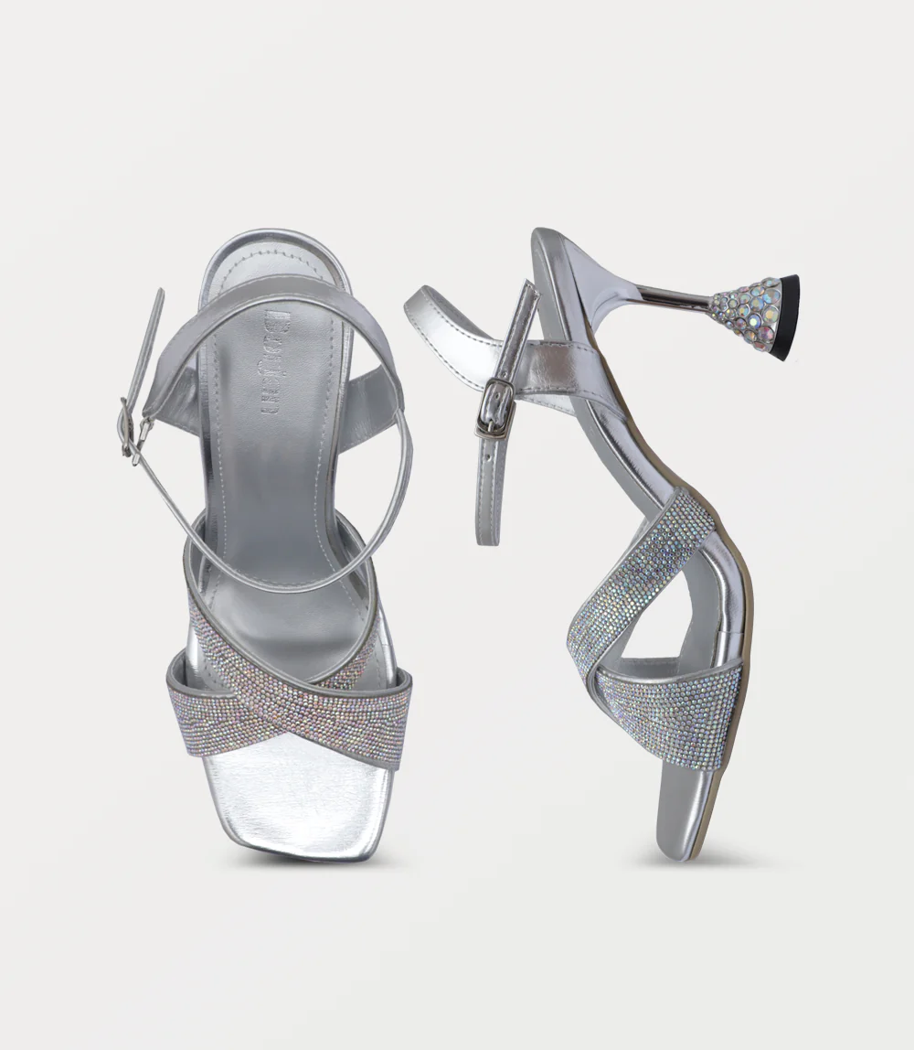 Women Sandal Heels-SILVER - Image 4