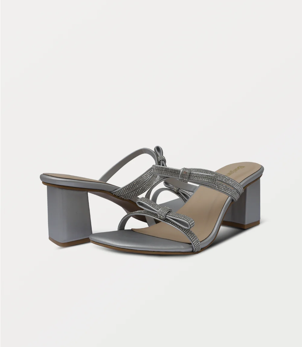 Women Slipper Heels-SILVER - Image 3