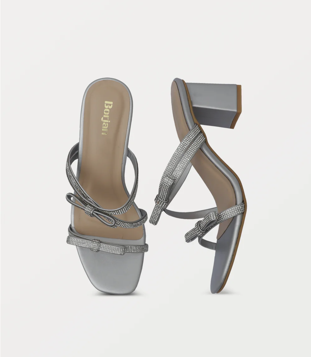Women Slipper Heels-SILVER - Image 4