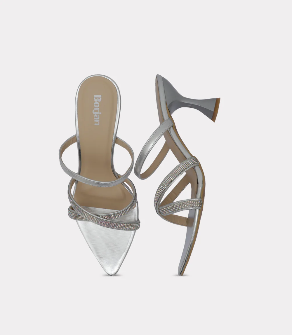 Women Slipper Heels-SILVER - Image 4