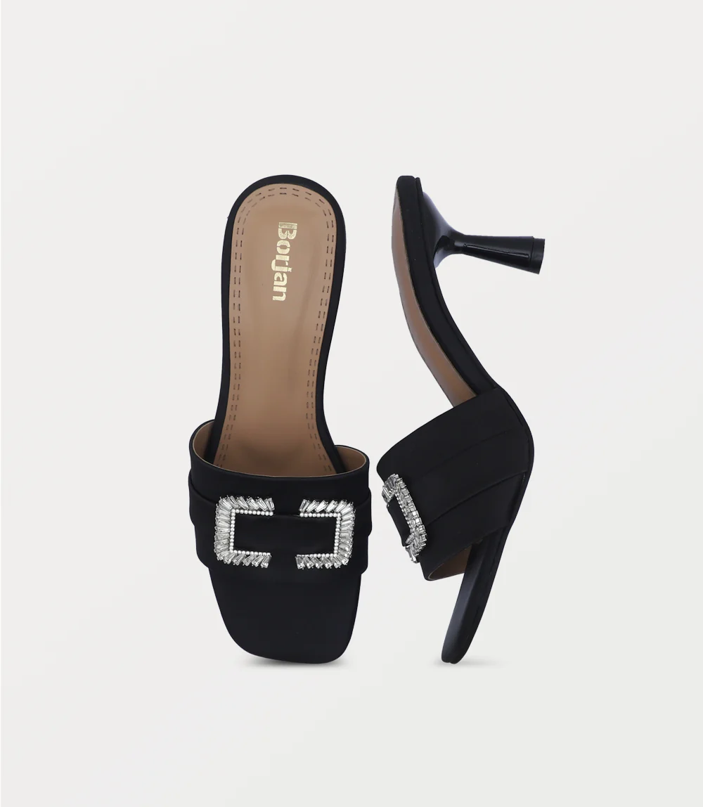 Women Slipper Heels-BLACK - Image 4