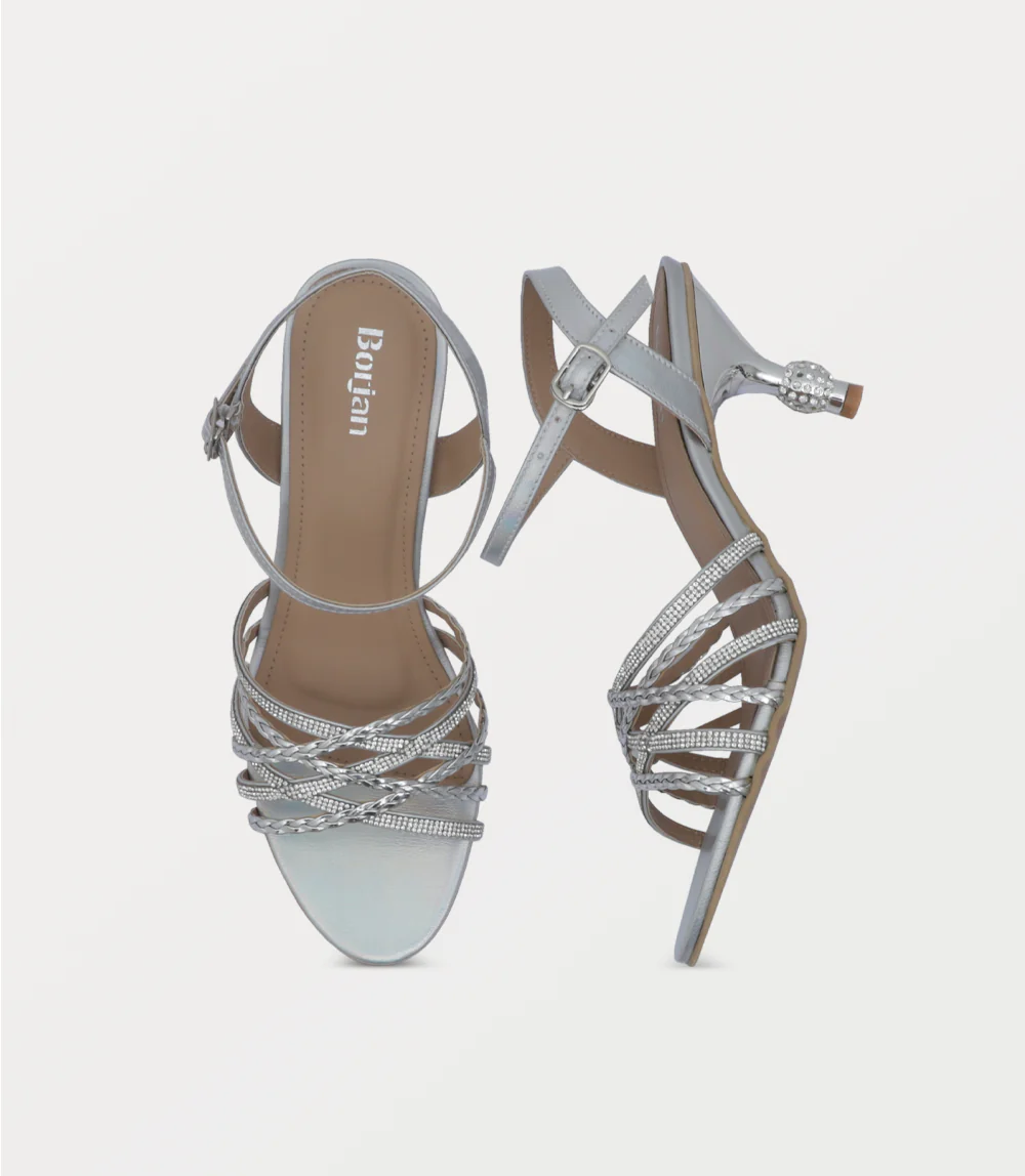 Women Sandal Heels-SILVER - Image 4