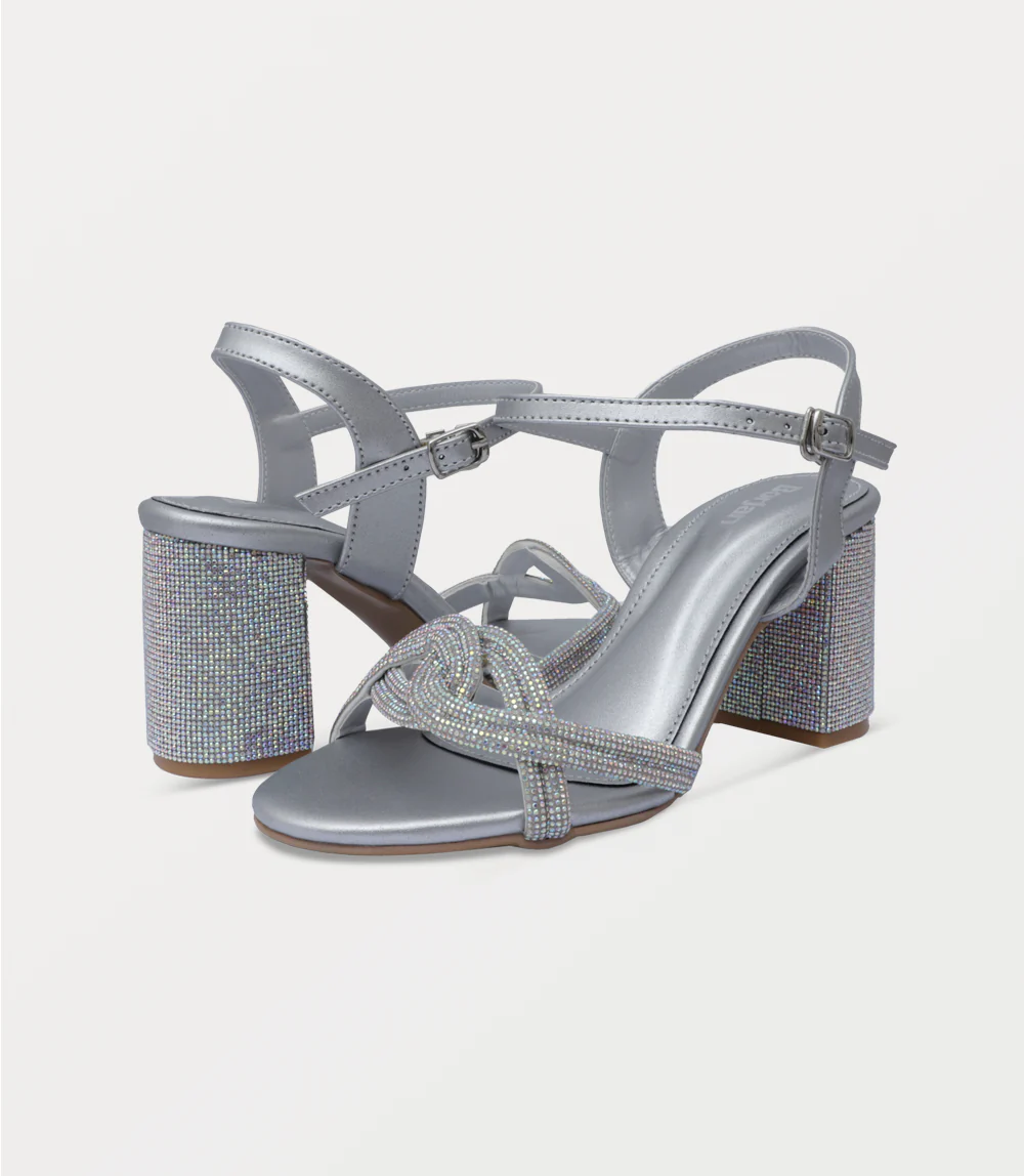 Women Sandal Heels-SILVER - Image 3