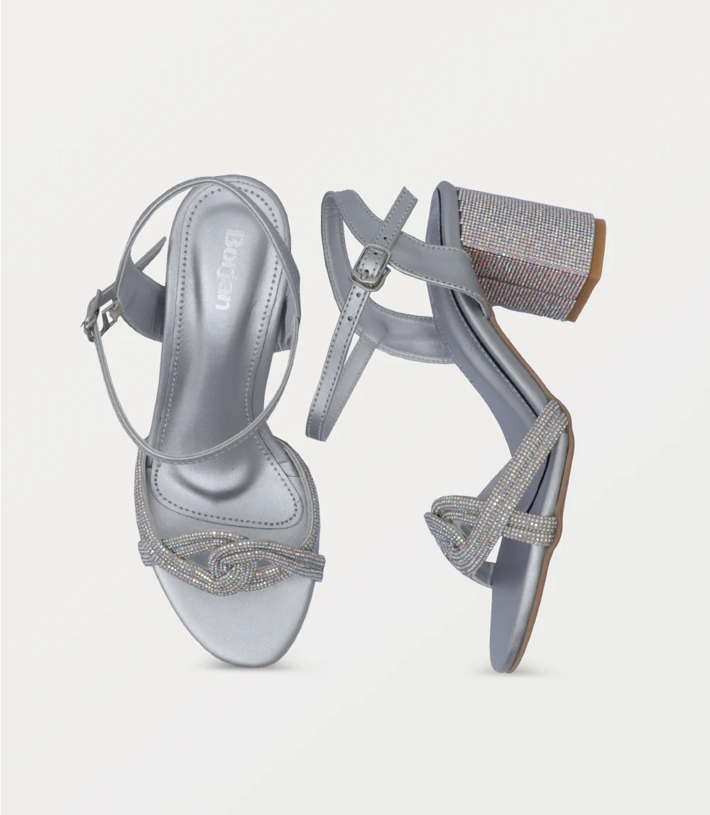 Women Sandal Heels-SILVER - Image 4