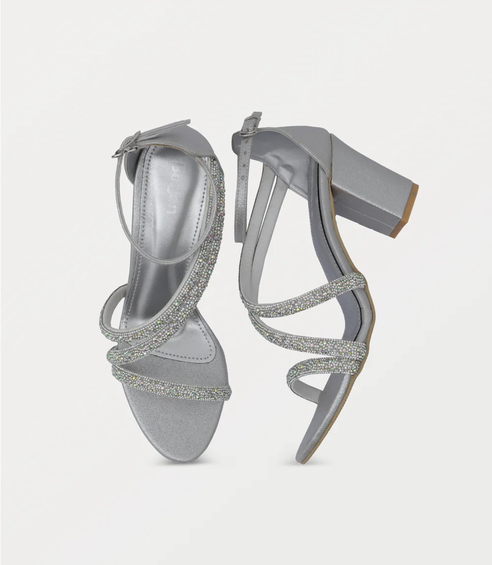 Women Sandal Heels-SILVER - Image 4