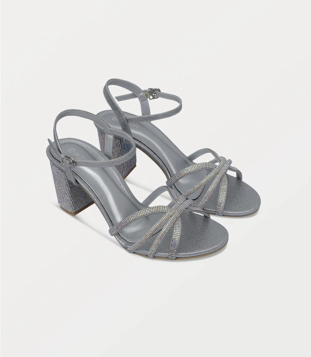 Women Sandal Heels-SILVER - Image 2