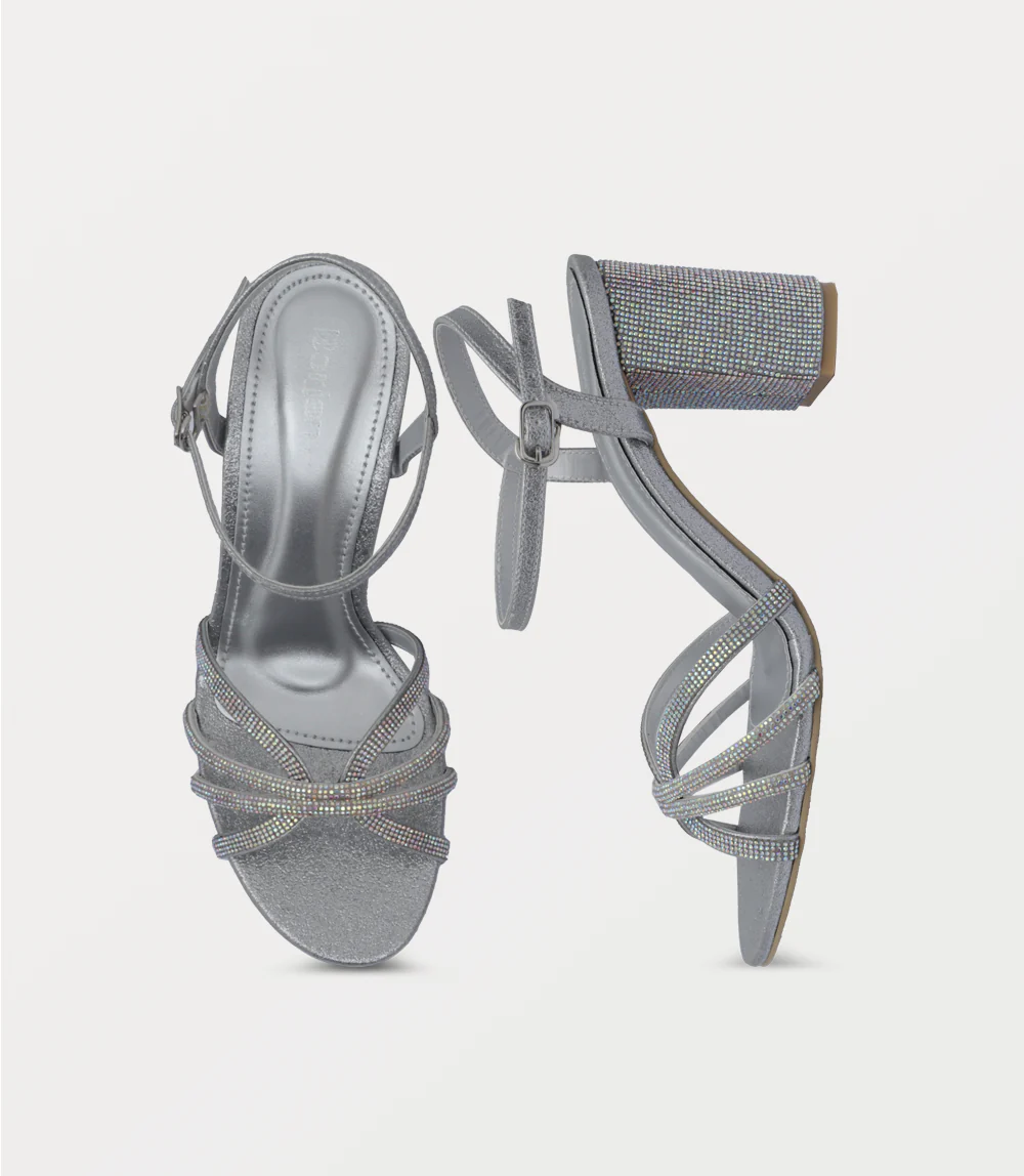Women Sandal Heels-SILVER - Image 4