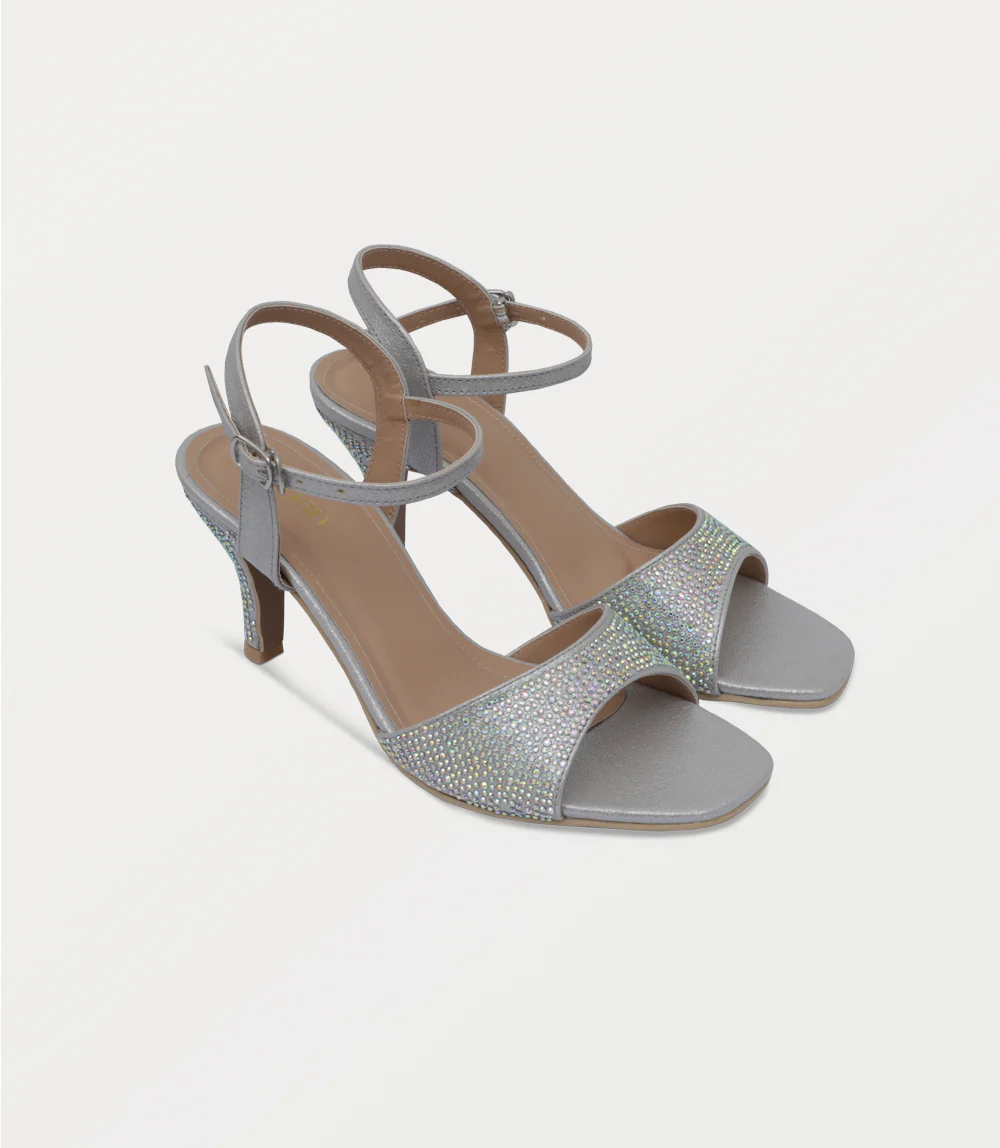 Women Sandal Heels-SILVER - Image 2
