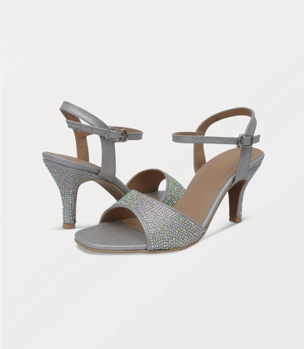 Women Sandal Heels-SILVER - Image 3
