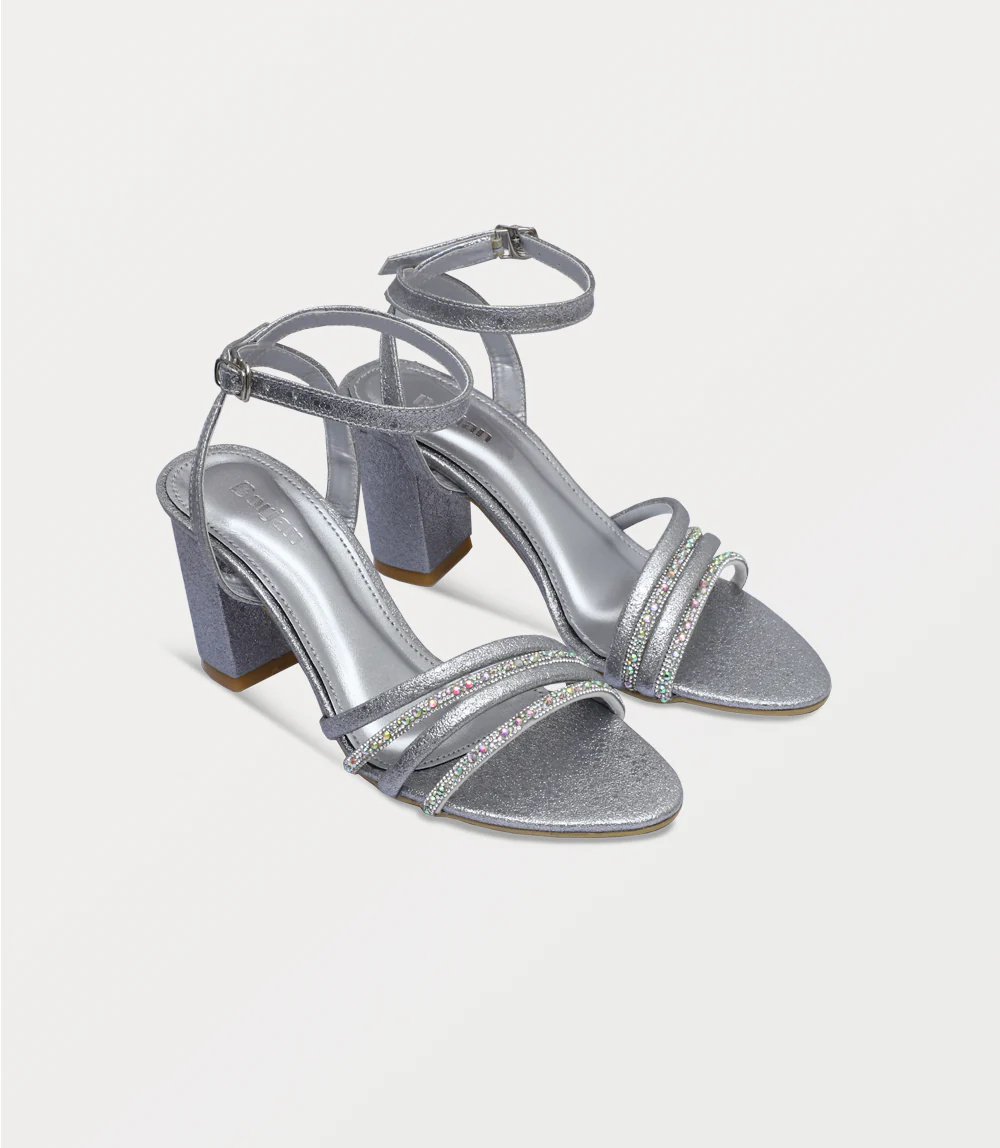 Women Sandal Heels-SILVER - Image 2
