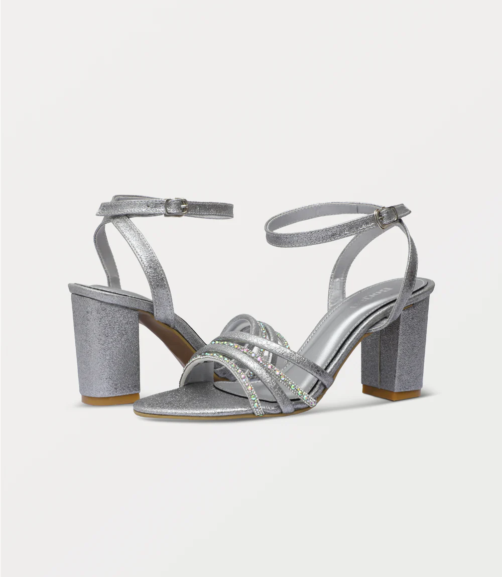 Women Sandal Heels-SILVER - Image 3