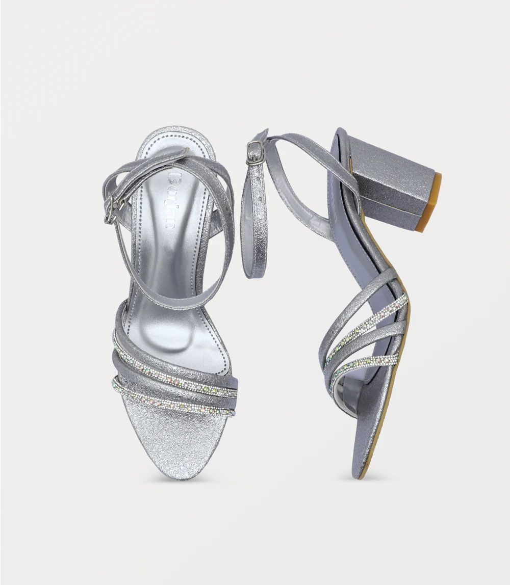 Women Sandal Heels-SILVER - Image 4