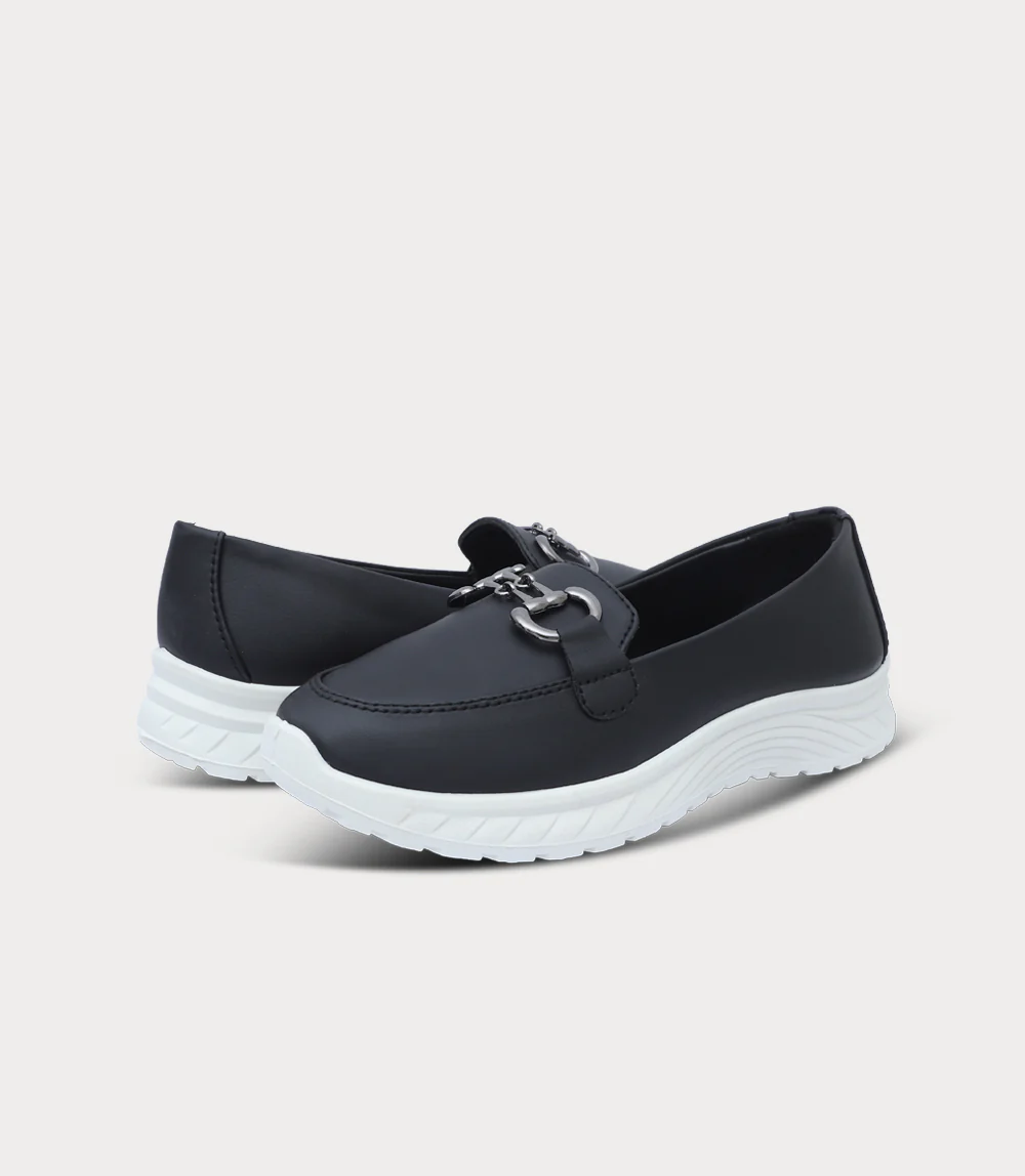 Women Moccasin-BLACK/WHITE - Image 3