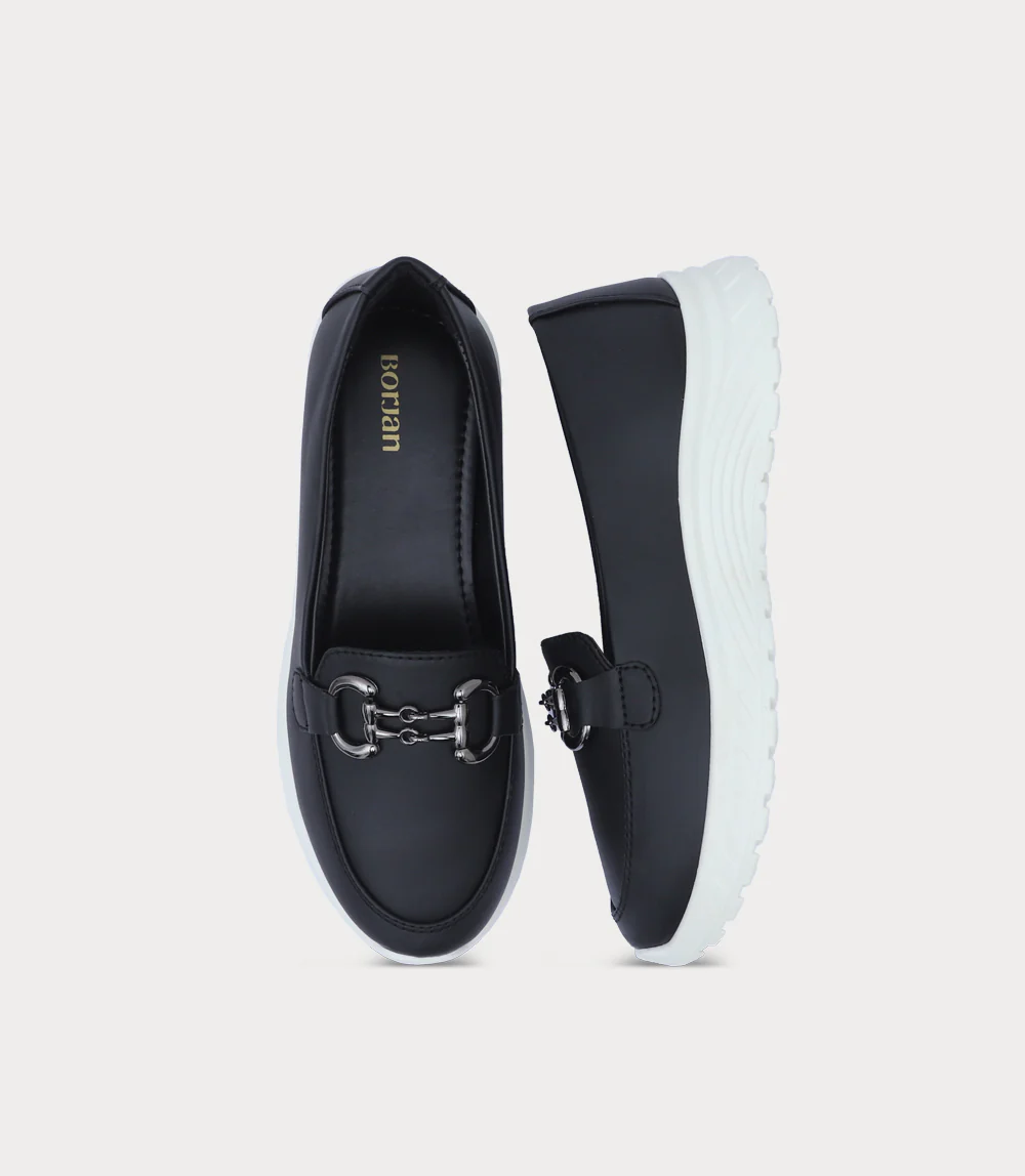 Women Moccasin-BLACK/WHITE - Image 4