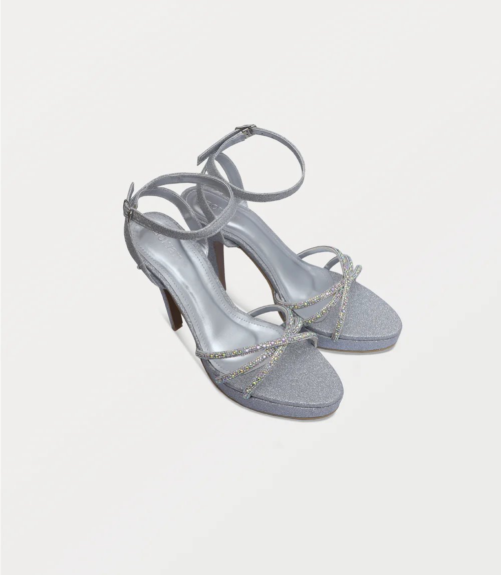 Women Sandal Heels-SILVER - Image 2