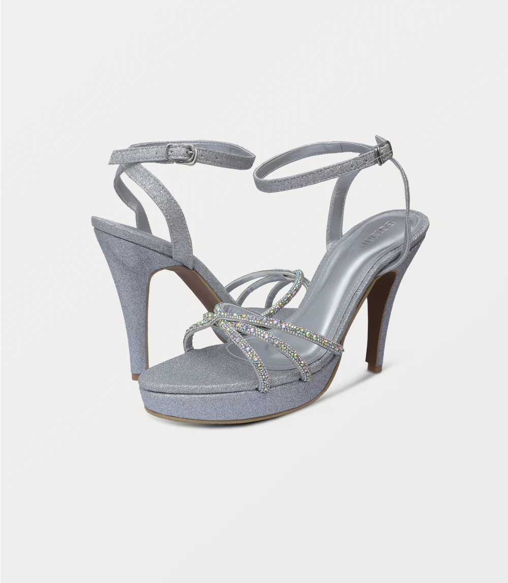 Women Sandal Heels-SILVER - Image 3
