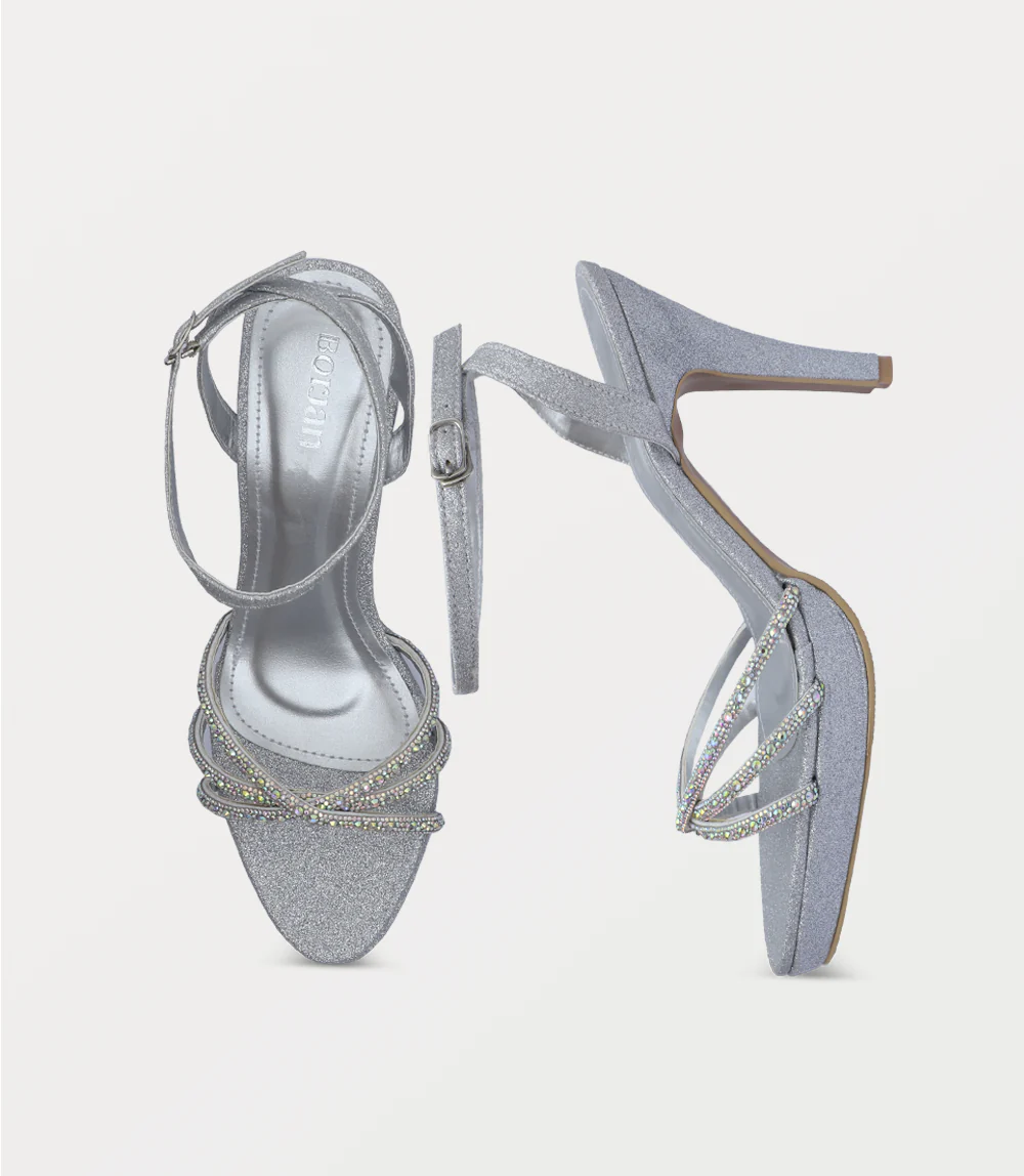 Women Sandal Heels-SILVER - Image 4