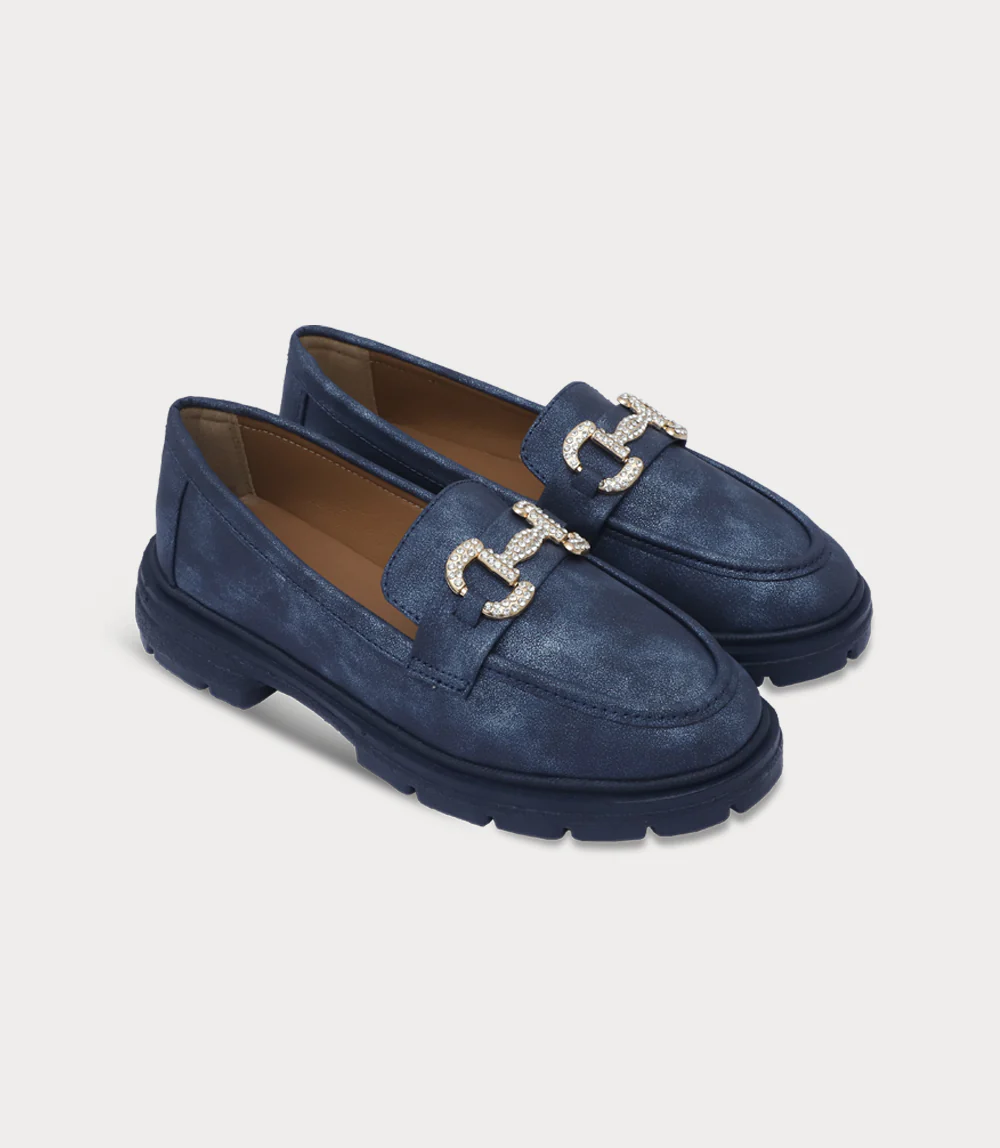 Women Loafers-NAVY - Image 2