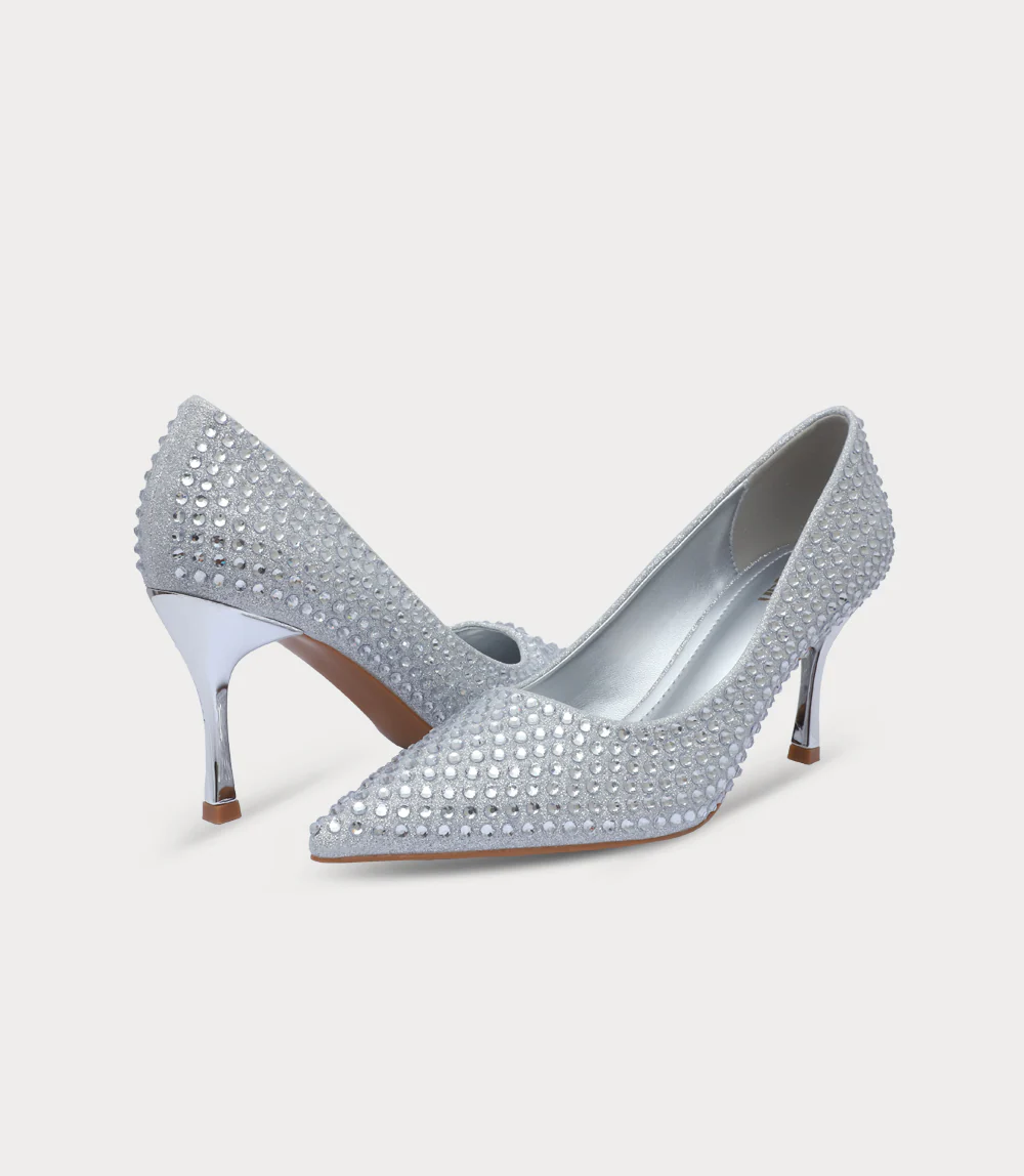 Women Court Shoes-SILVER - Image 3