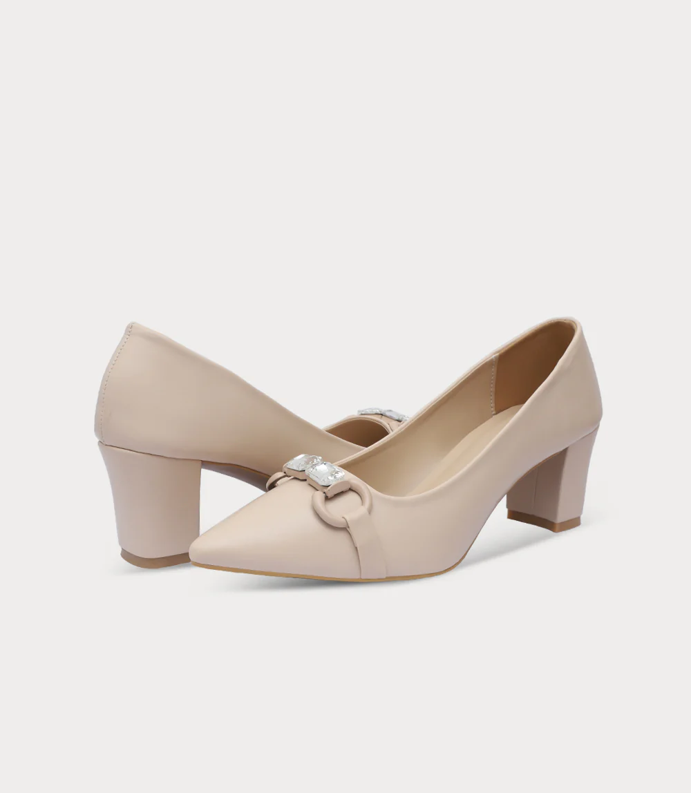 Women Court Shoes-BEIGE - Image 3
