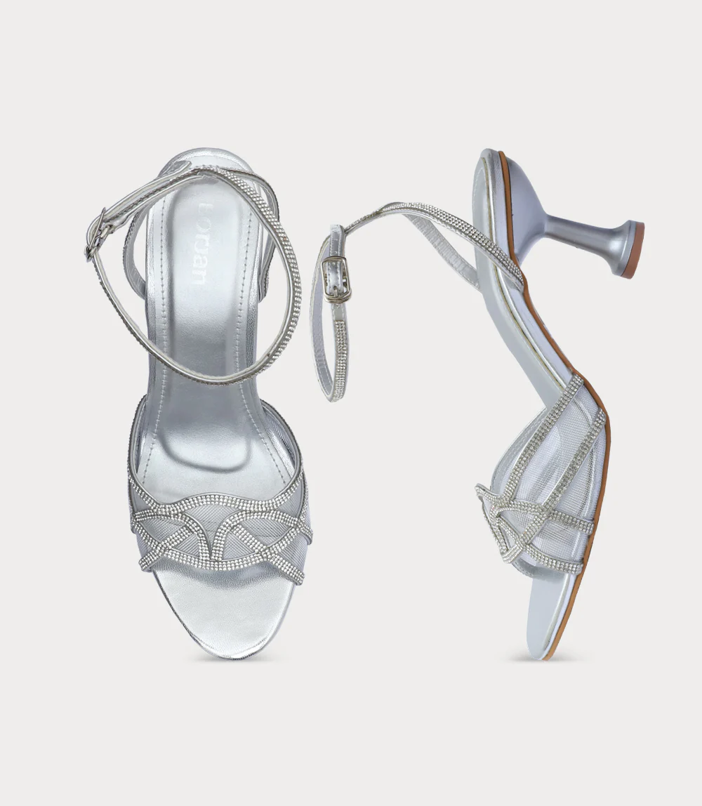 Women Sandal Heels-SILVER - Image 4