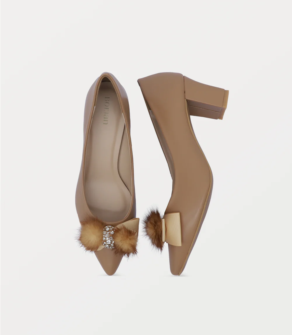 Women Court Shoes-BEIGE - Image 4