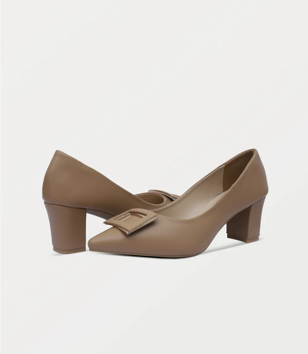 Women Court Shoes-KHAKI - Image 3