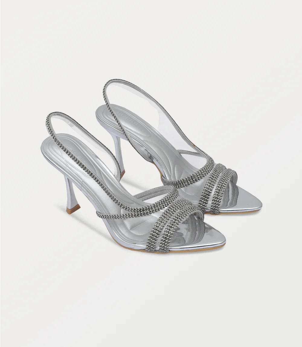 Women Sandal Heels-SILVER - Image 2