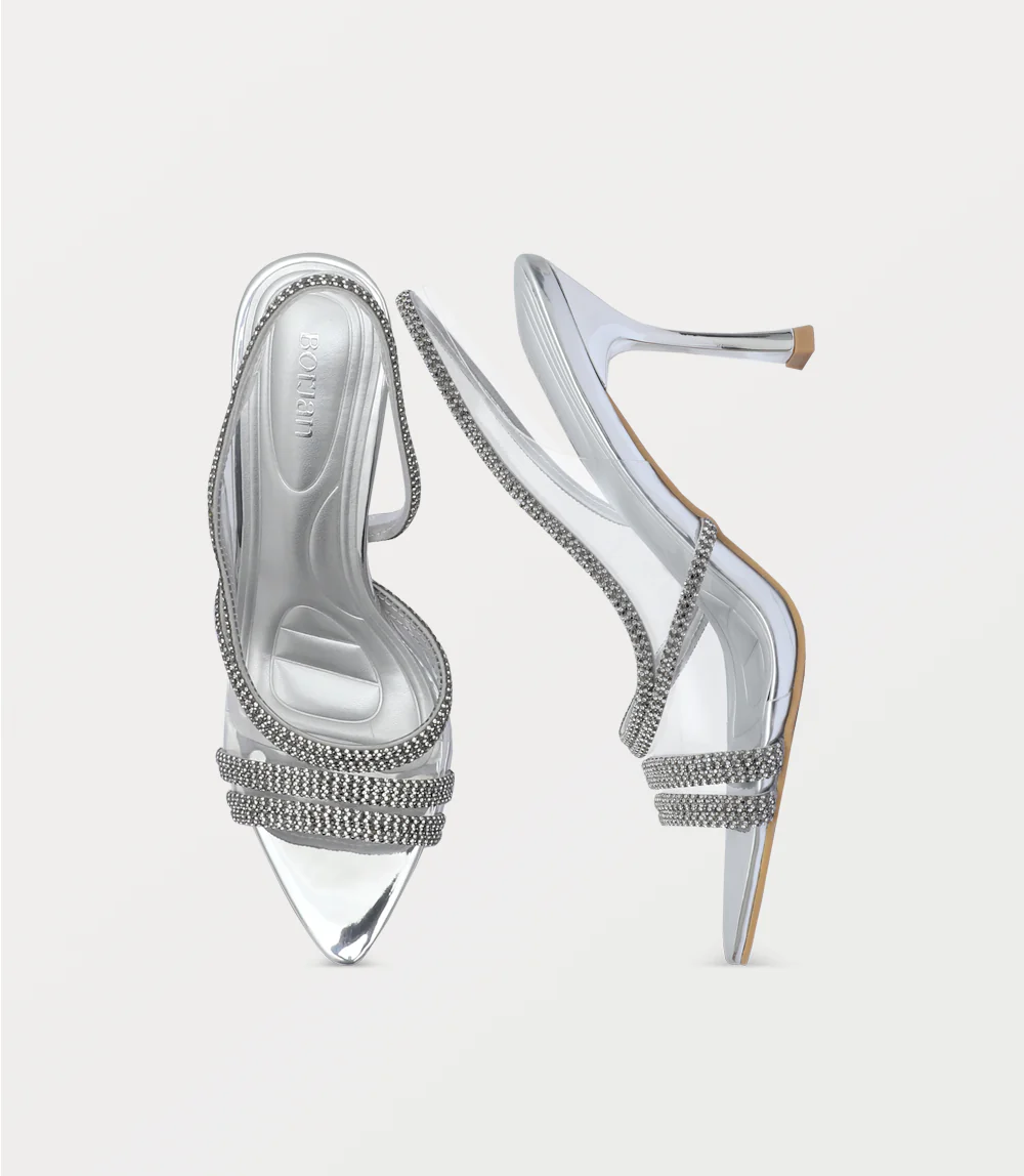 Women Sandal Heels-SILVER - Image 4