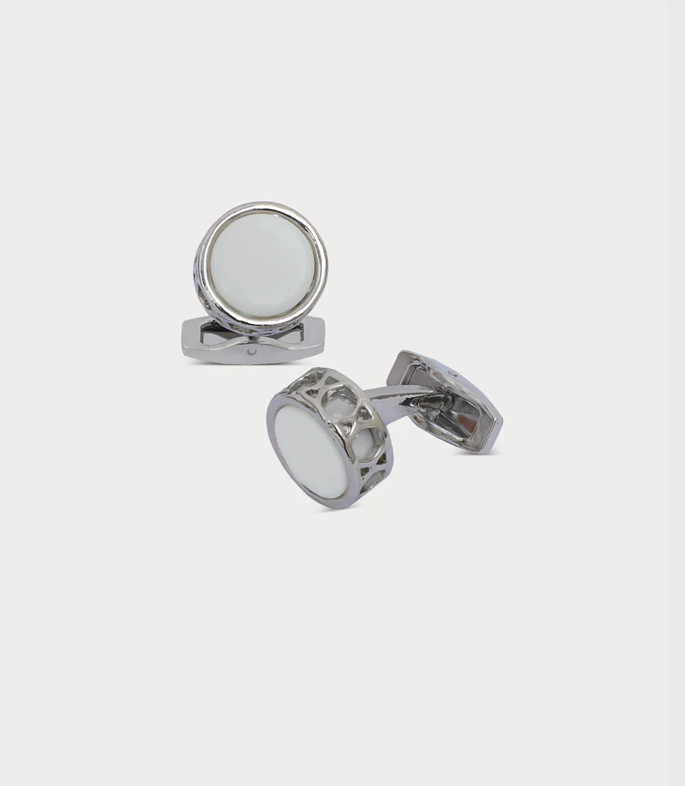 Men Cufflinks-WHITE/SILVER