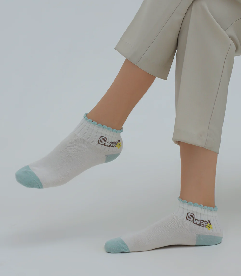 Women Socks-WHITE/GREEN - Image 2